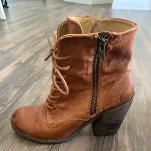 Frye leather lace up heel boot